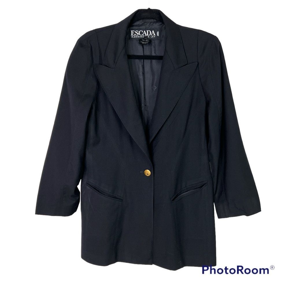 VTG Escada Margaretha Ley Black Virgin Wool Blazer 80s Power Jacket Yin Yang 10